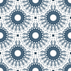 Fototapeta premium Luxurious seamless pattern with monograms. Background with white and blue color. Good for wallpaper. Vector.
