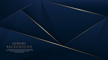 Abstract dark blue triangles shape pattern background with golden line and lighting effect luxury style. Modern simple design. for poster, cover, print, banner. Vector illustration