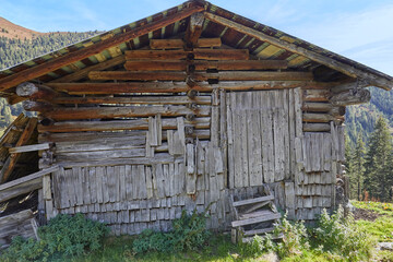 Beautiful old wooden hut in the Austrian mountains.