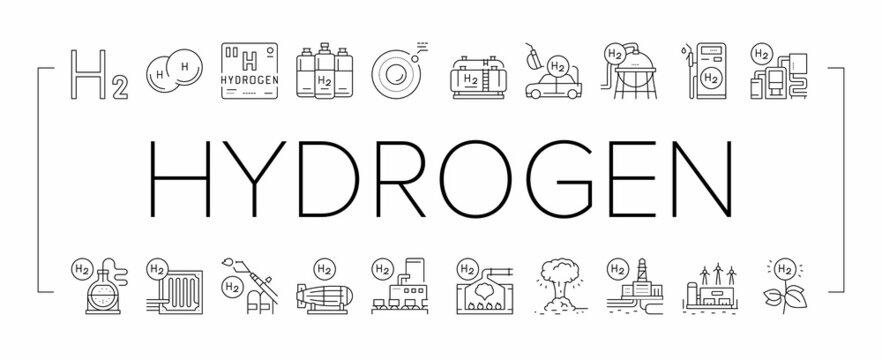 Hydrogen Industry Collection Icons Set Vector .