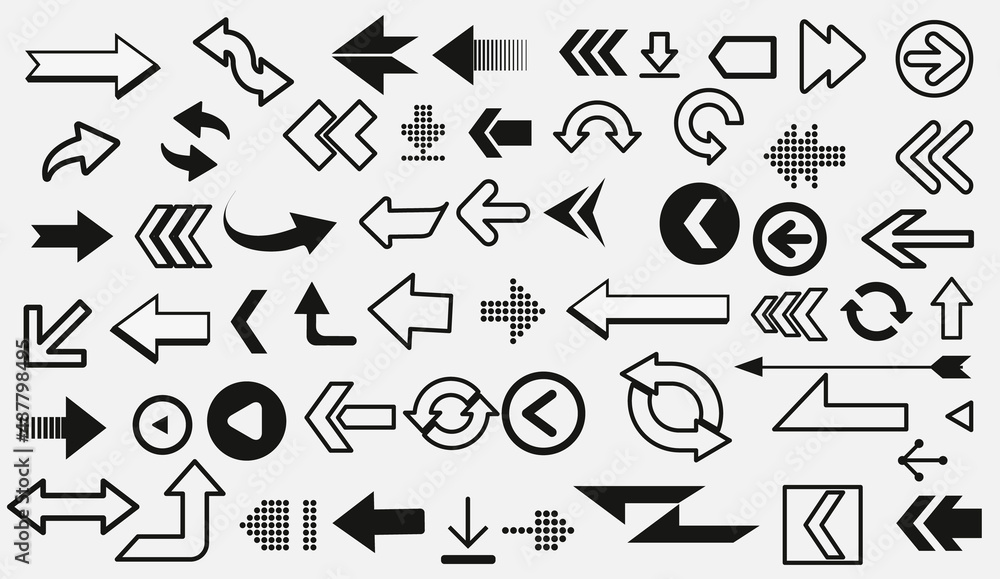 Poster Arrows big black set icons. Arrow icon. Arrow vector collection. Arrow. Cursor. Modern simple arrows. Vector illustration