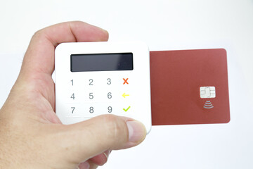 Credit and debit card machine for purchases.