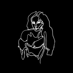 Fototapeta premium Linear Illustration of a woman on a black background