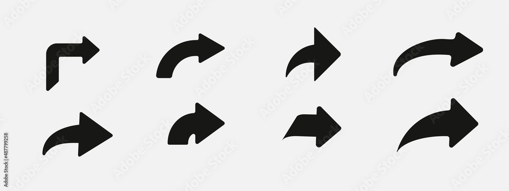Poster Collection different Arrows on flat style Set of black vector arrows. Arrows icon. Arrow vector icon. Arrows vector collection