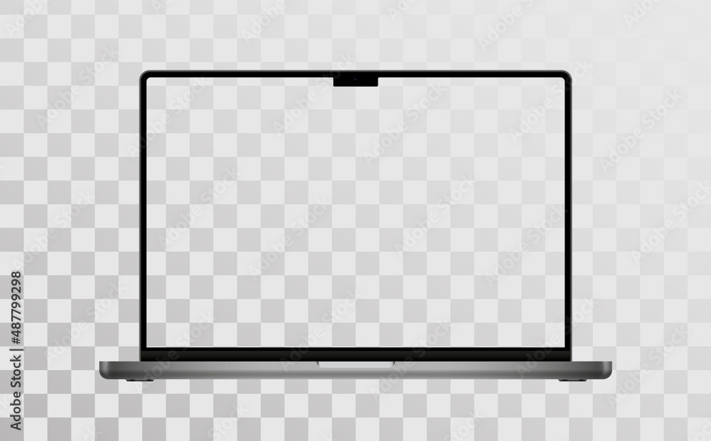 Poster laptop with blank screen grey color isolated on transparent background