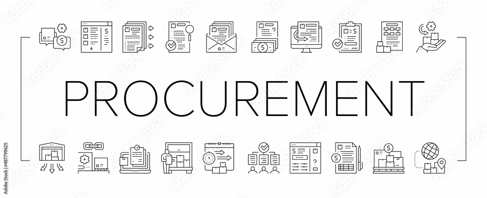 Poster procurement process collection icons set vector .