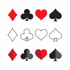 Diamond, spade, heart, clover symbol isolated on white background. Poker suits card. Set of playing card. Vector stock