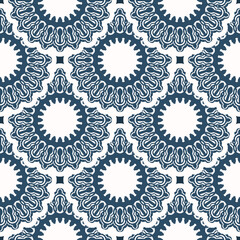 Luxurious seamless pattern with monograms. Background with white and blue color. Good for postcards. Veil illustration.