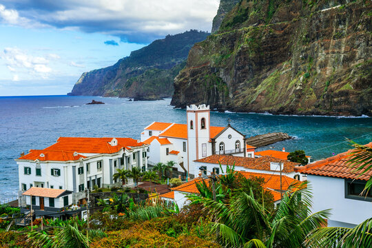 Madeira island scenery. stunning view of beautiful village Ponta Delgada in northern part. Portugal travel
