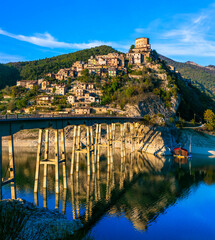 Beautiful lakes of Italy - Turano and medieval village Castel di Tora, Rieti province