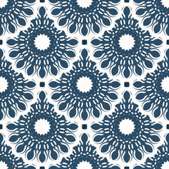 Luxurious seamless pattern with monograms. Background with white and blue color. Good for prints. Vector.