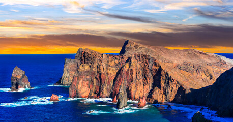 Beauty nature scenery of Madeira island. Atlantic ocean, Portugal. Viewpoint Ponta do Rosto in eastern part, Ponta de sao Lourence peninsula