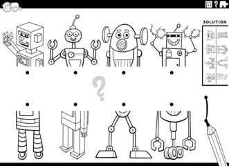 match halves of cartoon robots pictures task coloring book page