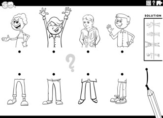 match halves of cartoon boys pictures task coloring book page