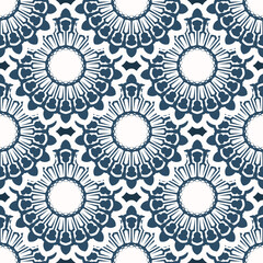 Seamless pattern with retro patterns. Background with white and blue color. Good for prints. Vector.