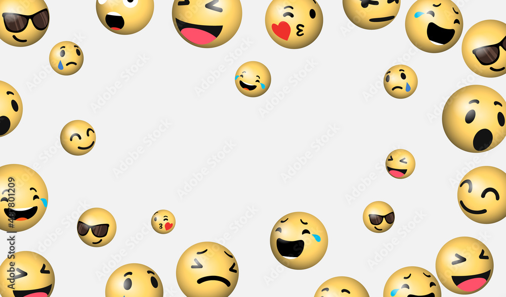Poster vector 3d social network smiling emoji face icons abstract conceptual illustration isolated on white