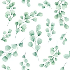 Watercolor seamless pattern green leaves eucalyptus. Isolated on white background. Hand drawn clipart. Perfect for card, fabric, tags, invitation, printing, wrapping. © Karina Martirosova