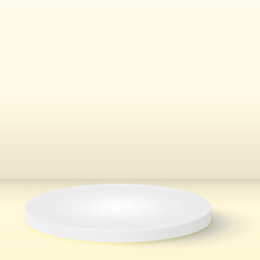 Round white stage podium illuminated with light. Scene. Light effects. Podium. Stage vector backdrop.