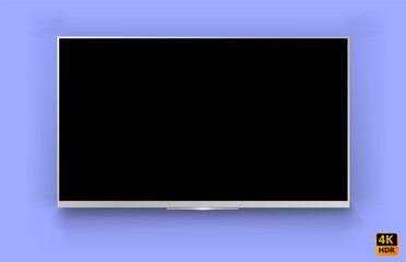 Realistic TV screen on a isolated baskgound. 3d blank led monitor. Smart TV Mockup wide flatscreen monitor hanging on the wall