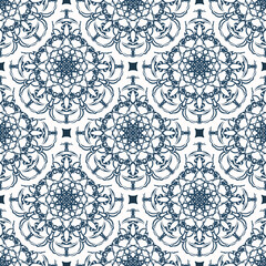 Endless background with retro patterns. Background with white and blue color. Good for postcards. Veil illustration.