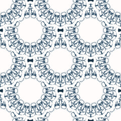 Endless background with retro patterns. Background with white and blue color. Good for wallpaper. Veil illustration.