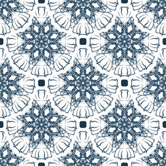 Endless background with monograms. Background with white and blue color. Good for postcards. Veil illustration.