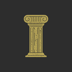 Antique golden column with decorative Roman design grunge texture logo vector illustration