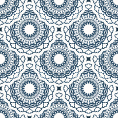 Seamless pattern with retro patterns. Background with white and blue color. Good for postcards. Veil illustration.