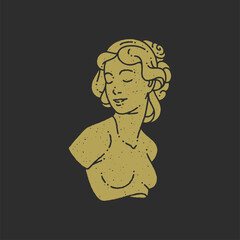 Antique woman goddess bust with naked breast decorative design grunge texture vector illustration © provectors