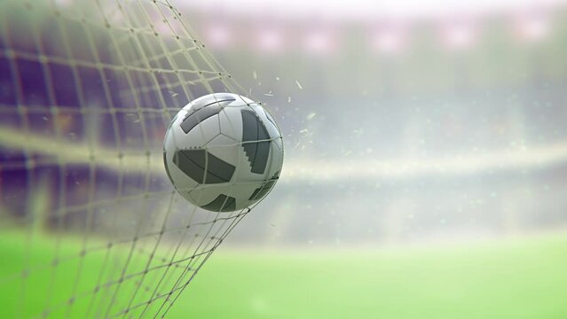 Soccer Football Ball  Hits net in slow motion Goal