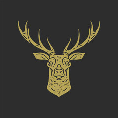 Antique hand drawn deer head with horns decorative grunge texture outline vector illustration