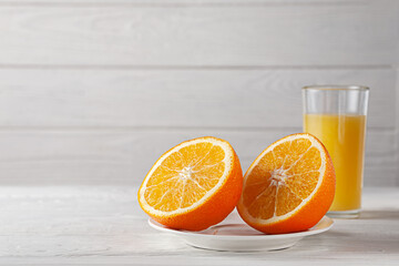 Fresh orange juice with fresh orange. European Breakfast
