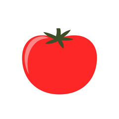 Red tomato with a green leaf. A color vector image in a primitive style.