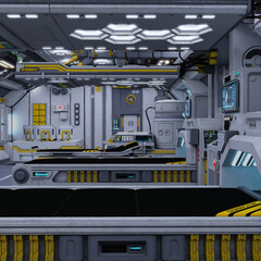 3D-illustration of a futuristic hospital in a starship