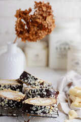 Tiramisu swiss roll. rustic photo
