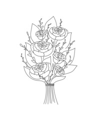 Fototapeta premium Bouquet with garden and wild flowers vector doodle illustration.