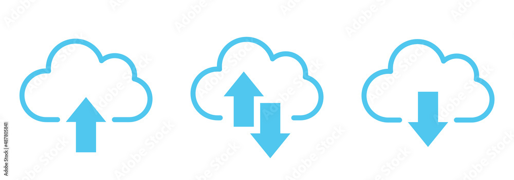 Poster collection cloud with arrow line icon. upload and download cloud arrow vector symbols. clouds with a
