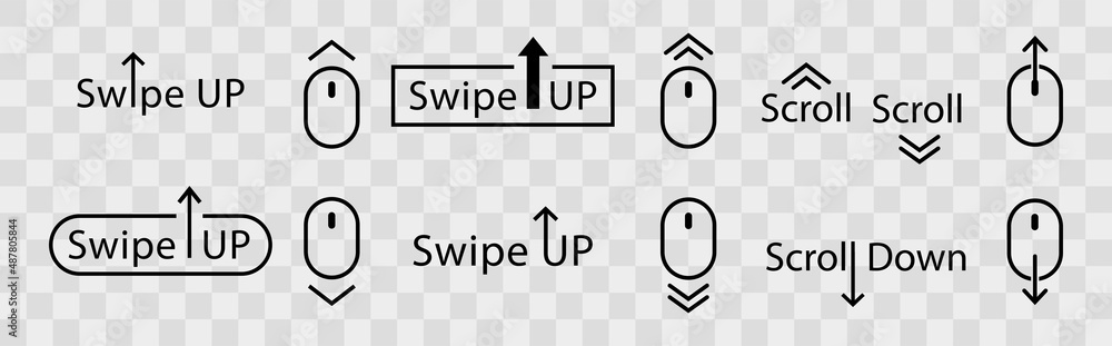 Poster scroll mouse icon collection. swipe down and up line icons set. scrolling outline vector symbol. vec
