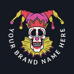 clown skull illustration in vintage style