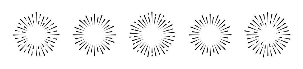 Sunburst sunbeam and sunrise line vintage circles. Retro rays light burst shine. Vector illustration.	
