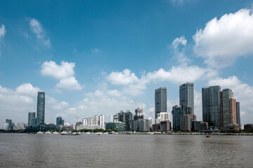 Modern buildings along the Huangpu River in Shanghai, China