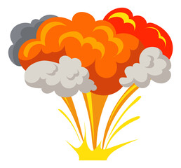 Bomb explosion effect. Fire smoke cloud in cartoon style