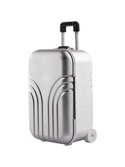Gray plastic closed luggage side view isolated - 487807064