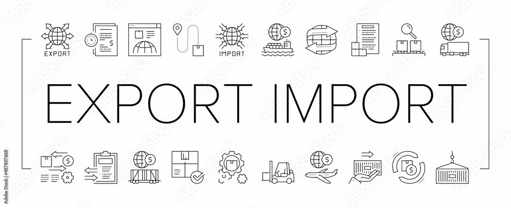 Fototapete export import logistic collection icons set vector .