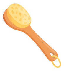 Sea sponge on wooden handle. Cartoon bath accessory