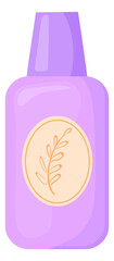 Plastic bottle with herb sign. Cartoon cosmetic container