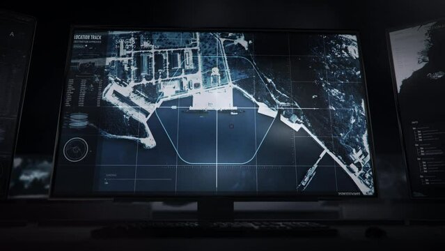 Monitors with the Newest spy technology. Spy technology is used for the Scanning of the Planet in order to find the Enemy. Spy technology has identified the Military Base on the Coast of the Sea. UI