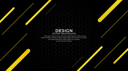 Abstract black background with diagonal lines yellow. Modern simple template design with hexagon shape concept. Suit for cover, posters, advertising, banner, website, book. Vector illustration - obrazy, fototapety, plakaty