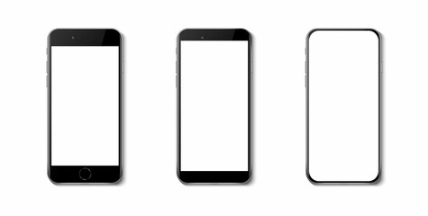 3d realistic vector icon set. Smartphone with different sizes of touch screen. Isolated on white background.
