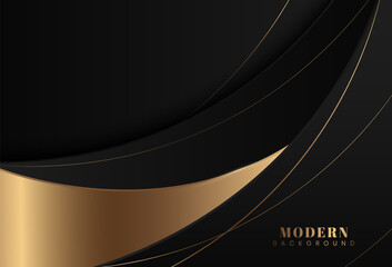 Modern luxury abstract curve background overlap on dark color space with line golden. Luxury and elegant design. Blank space for text. Use for advertising, presentation, posters, advertising, banner